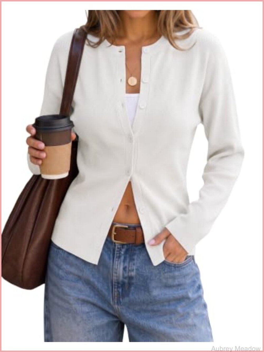 Lightweight Fitted Knit Cardigan Sweater Crew Neck